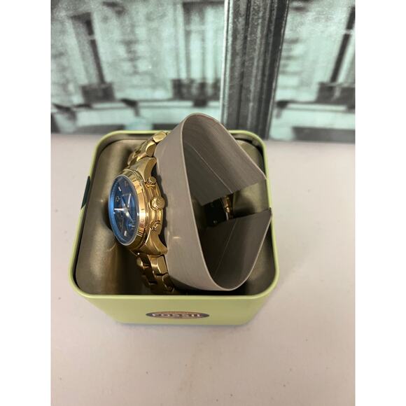 Michael Kors MK7353 Runway Ladies Gold Chronograph 38mm Blue Steel Watch